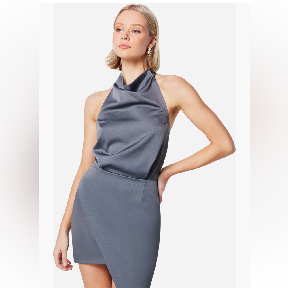 Elliatt Charcoal Camo Asymmetric Satin Cocktail Dress